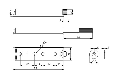 Odbojnik z magnesem zewnętrzny srebrny tip-on push for open Riex NK35 - wymiary