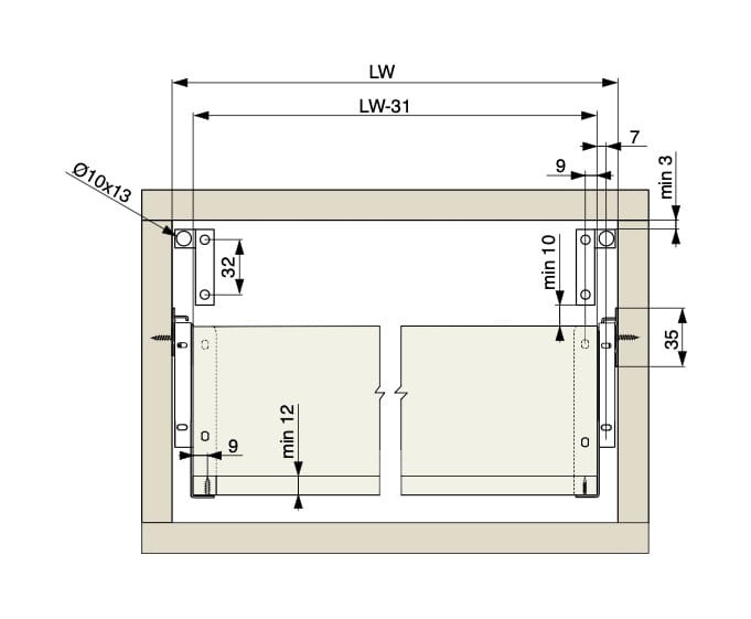 Relingi do szuflad metal box Riex 350 mm białe (komplet 2 sztuki) - wymiary