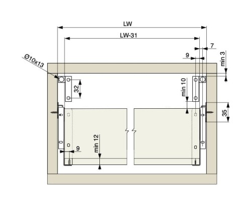 2Relingi do szuflad metal box Riex 550 mm białe (komplet 2 sztuki) - wymiary