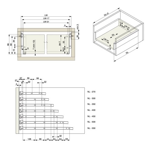 Prowadnica Metal box H86 - wymiary