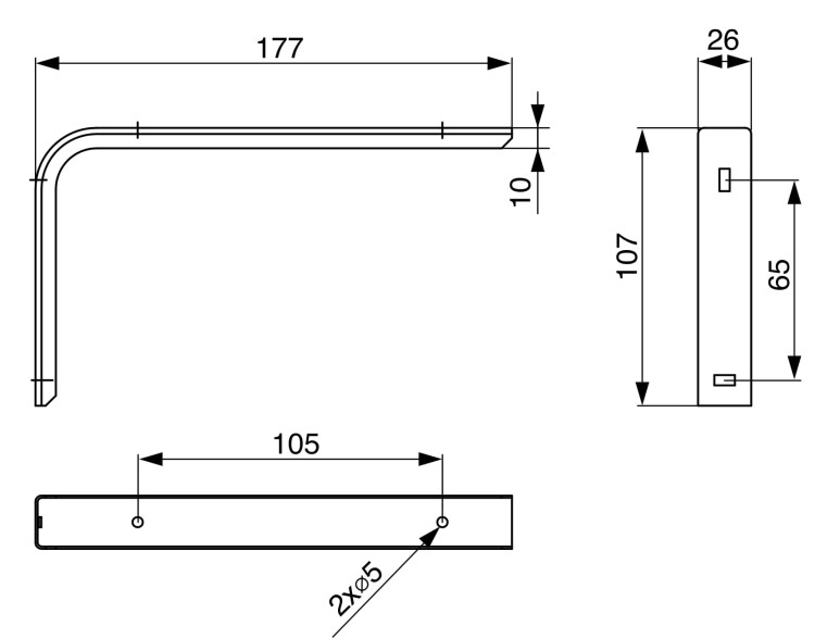 Wspornik do półek z plastikową zaślepką - biały 183x114x35mm Riex JK28 - wymiary