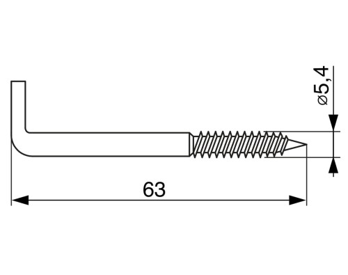Śruba L do wieszania L63 mm; średnica 5,4 mm Riex JK48 - wymiary