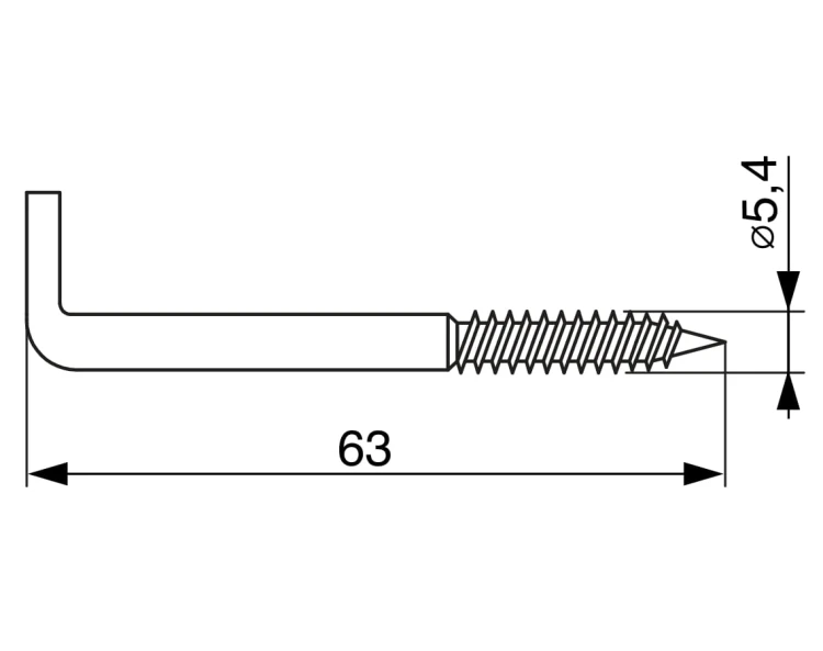 Śruba L do wieszania L63 mm; średnica 5,4 mm Riex JK48 - wymiary