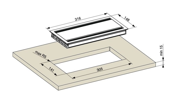 Przelotka do kabli aluminiowa czarna dwustronna ASA Exit Dual 2.0 316x148 mm H15 - wymiary