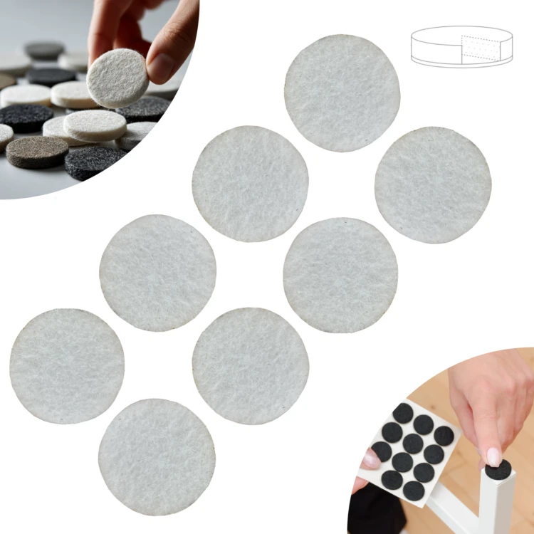 Podkładki filcowe samoprzylepne fi 34 białe 500 g/m2 (op. 8 szt.) BASIC