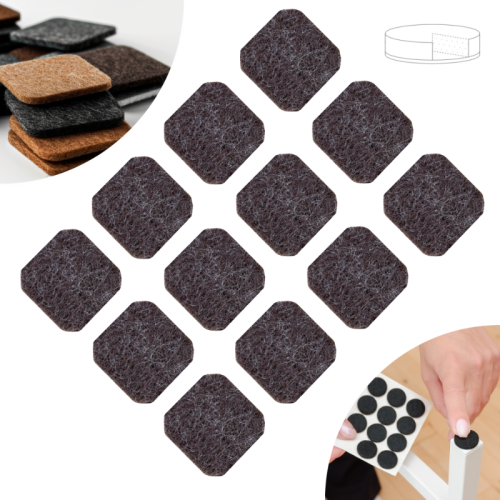 Podkładki filcowe samoprzylepne 28 x 28 brązowe 500 g/m2 (op. 12 szt.) BASIC