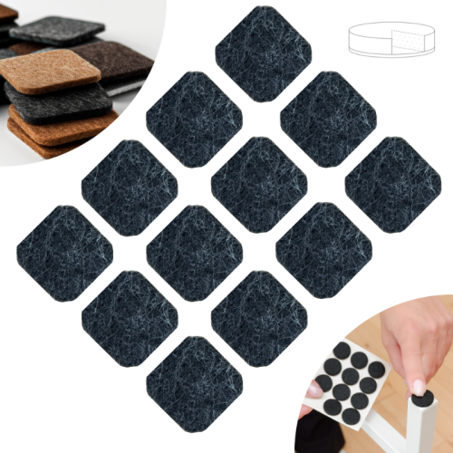 Podkładki filcowe samoprzylepne 28 x 28 czarne 500 g/m2 (op. 12 szt.) BASIC