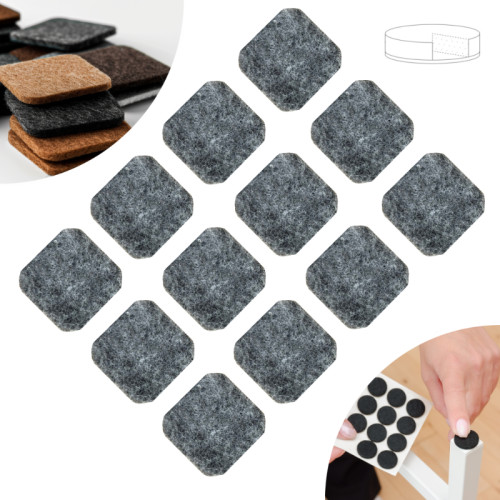 Podkładki filcowe samoprzylepne 28 x 28 szare 500 g/m2 (op. 12 szt.) BASIC