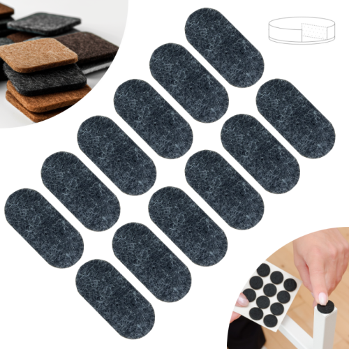 Podkładki filcowe samoprzylepne 44 x 20 czarne 500 g/m2 (op. 12 szt.) BASIC