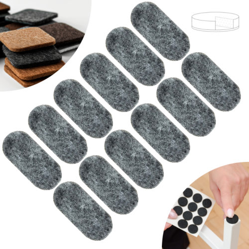 Podkładki filcowe samoprzylepne 44 x 20 szare 500 g/m2 (op. 12 szt.) BASIC