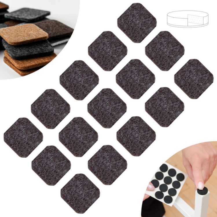 Podkładki filcowe samoprzylepne 25 x 25 brązowe 500 g/m2 (op. 15 szt.) BASIC