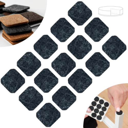 Podkładki filcowe samoprzylepne 25 x 25 czarne 500 g/m2 (op. 15 szt.) BASIC