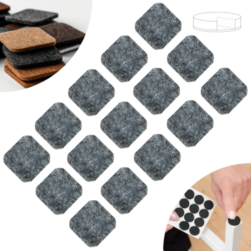 Podkładki filcowe samoprzylepne 25 x 25 szare 500 g/m2 (op. 15 szt.) BASIC
