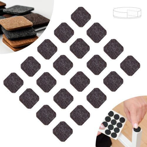 Podkładki filcowe samoprzylepne 22 x 22 brązowe 500 g/m2 (op. 20 szt.) BASIC