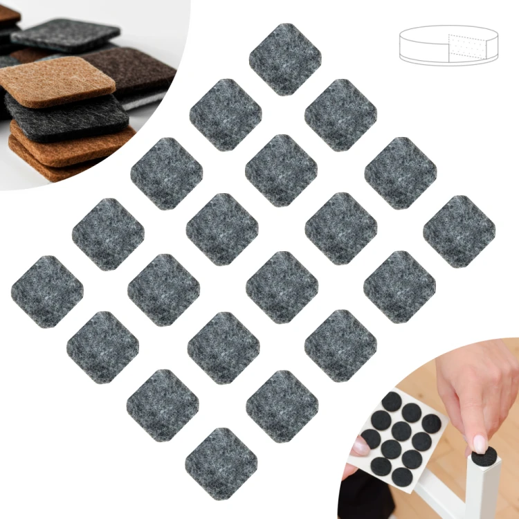 Podkładki filcowe samoprzylepne 22 x 22 szare 500 g/m2 (op. 20 szt.) BASIC