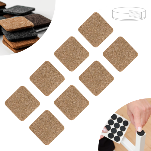Podkładki filcowe samoprzylepne 34 x 34 brązowe 1500 g/m2 (op. 8 szt.) PREMIUM