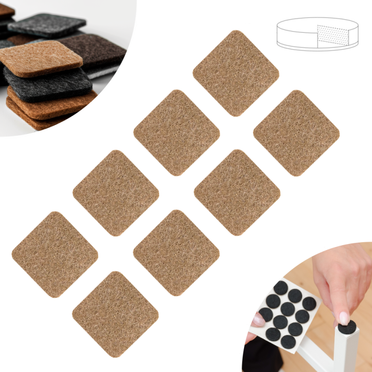 Podkładki filcowe samoprzylepne 34 x 34 brązowe 1500 g/m2 (op. 8 szt.) PREMIUM