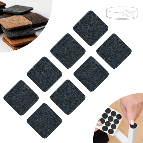 Podkładki filcowe samoprzylepne 34 x 34 czarne 1500 g/m2 (op. 8 szt.) PREMIUM