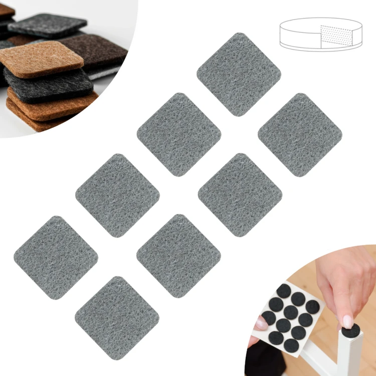 Podkładki filcowe samoprzylepne 34 x 34 szare 1500 g/m2 (op. 8 szt.) PREMIUM