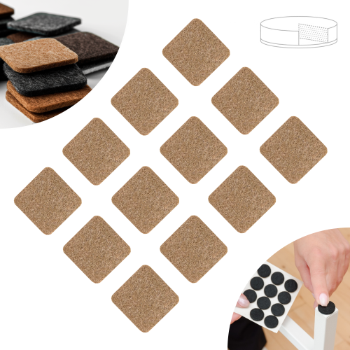 Podkładki filcowe samoprzylepne 28 x 28 brązowe 1500 g/m2 (op. 12 szt.) PREMIUM