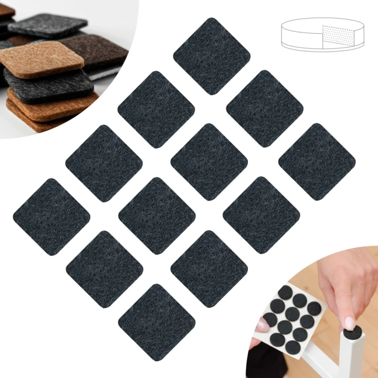 Podkładki filcowe samoprzylepne 28 x 28 czarne 1500 g/m2 (op. 12 szt.) PREMIUM