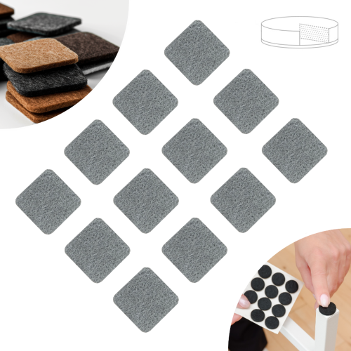 Podkładki filcowe samoprzylepne 28 x 28 szare 1500 g/m2 (op. 12 szt.) PREMIUM