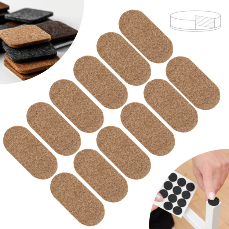 Podkładki filcowe samoprzylepne 44 x 20 brązowe 1500 g/m2 (op. 12 szt.) PREMIUM
