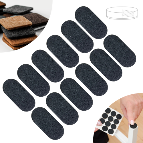 Podkładki filcowe samoprzylepne 44 x 20 czarne 1500 g/m2 (op. 12 szt.) PREMIUM