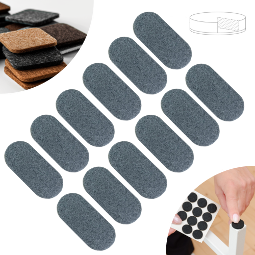 Podkładki filcowe samoprzylepne 44 x 20 szare 1500 g/m2 (op. 12 szt.) PREMIUM