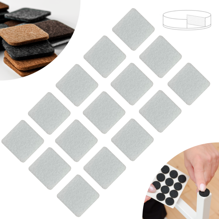 Podkładki filcowe samoprzylepne 25 x 25 białe 1500 g/m2 (op. 15 szt.) PREMIUM