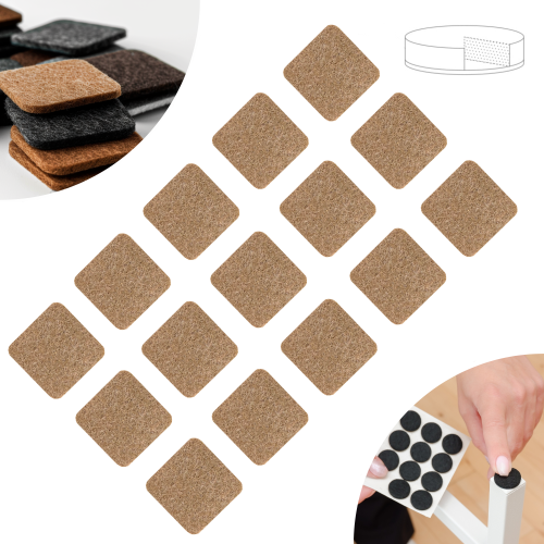 Podkładki filcowe samoprzylepne 25 x 25 brązowe 1500 g/m2 (op. 15 szt.) PREMIUM