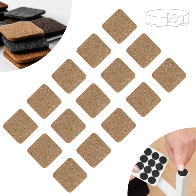 Podkładki filcowe samoprzylepne 25 x 25 brązowe 1500 g/m2 (op. 15 szt.) PREMIUM