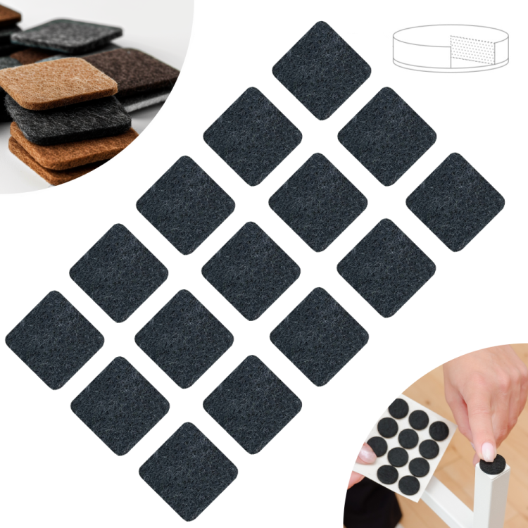Podkładki filcowe samoprzylepne 25 x 25 czarne 1500 g/m2 (op. 15 szt.) PREMIUM