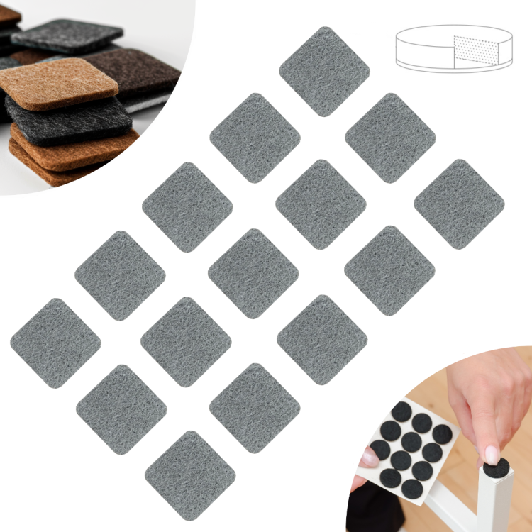 Podkładki filcowe samoprzylepne 25 x 25 szare 1500 g/m2 (op. 15 szt.) PREMIUM