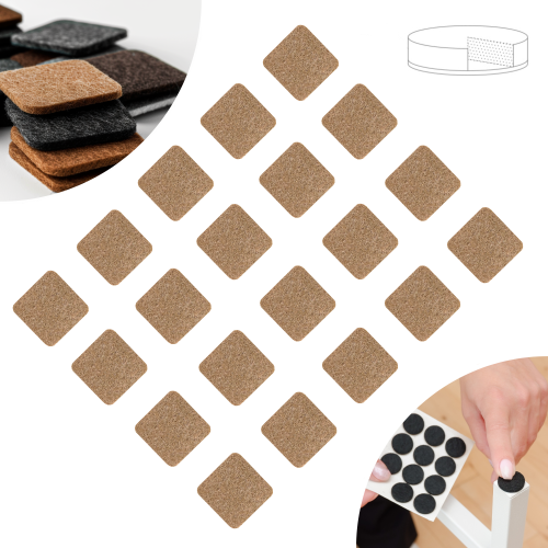 Podkładki filcowe samoprzylepne 22 x 22 brązowe 1500 g/m2 (op. 20 szt.) PREMIUM