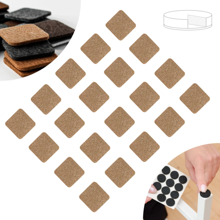 Podkładki filcowe samoprzylepne 22 x 22 brązowe 1500 g/m2 (op. 20 szt.) PREMIUM