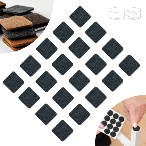 Podkładki filcowe samoprzylepne 22 x 22 czarne 1500 g/m2 (op. 20 szt.) PREMIUM