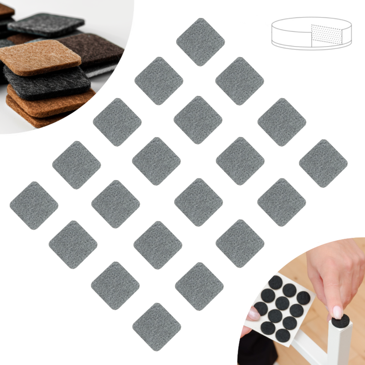 Podkładki filcowe samoprzylepne 22 x 22 szare 1500 g/m2 (op. 20 szt.) PREMIUM