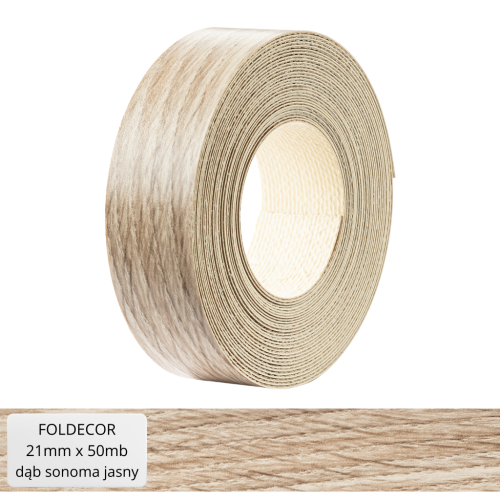 Obrzeże meblowe dąb sonoma jasny melamina z klejem termotopliwym 21 mm (50 mb)