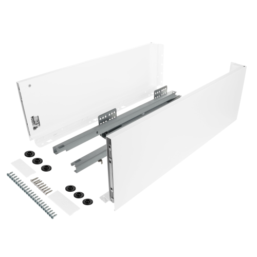 Zestaw - Szuflada SLIM do płyty 18mm i 16mm (z redukcją), 40kg H-167 (wysoka) L-450 mm, biały, Riex ND60 + wkręty montażowe