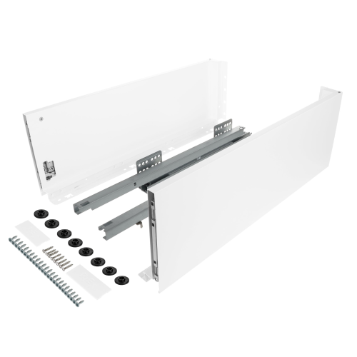 Zestaw - Szuflada SLIM do płyty 18mm i 16mm (z redukcją), 40kg H-167 (wysoka) L-550 mm, biały, Riex ND60 + wkręty montażowe